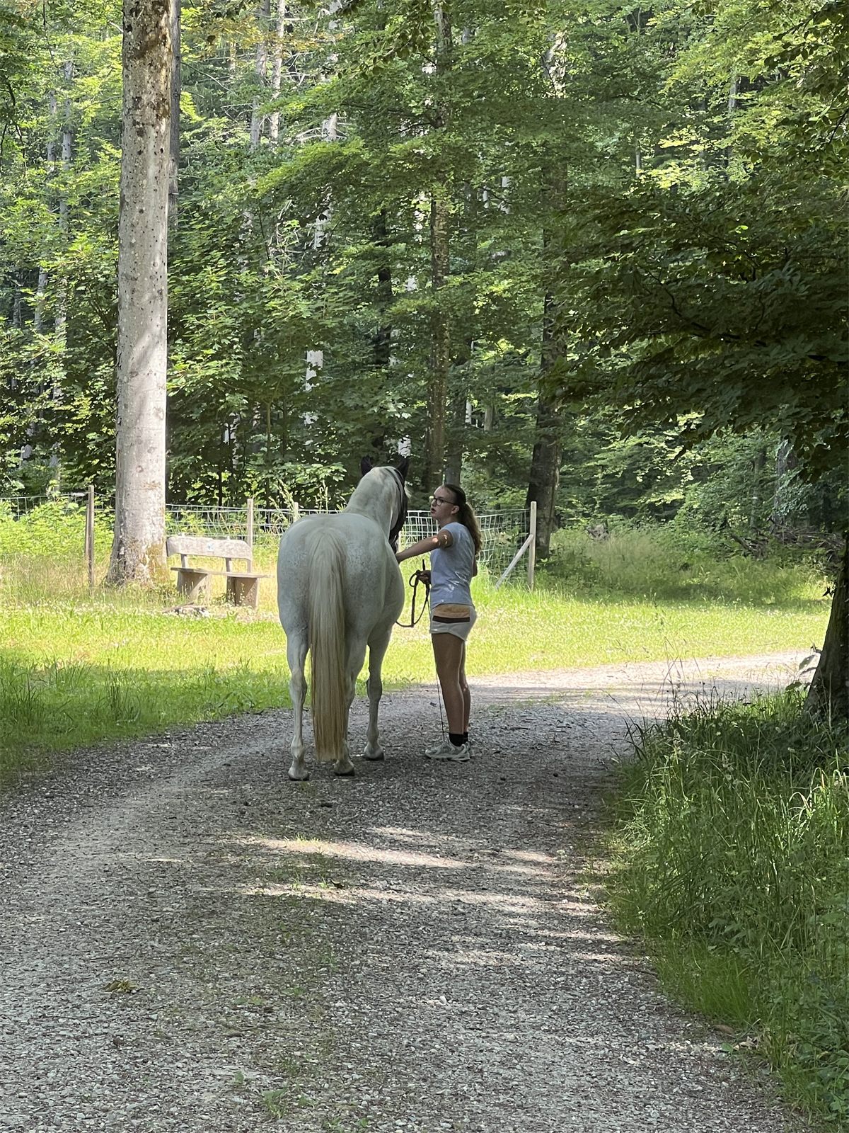 Giulia mit Pferd im Wald
